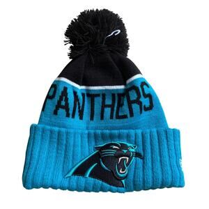 NWOT Carolina Panthers Beanie Snow Winter Hat Pom New Era Teal Blue Black NFL
